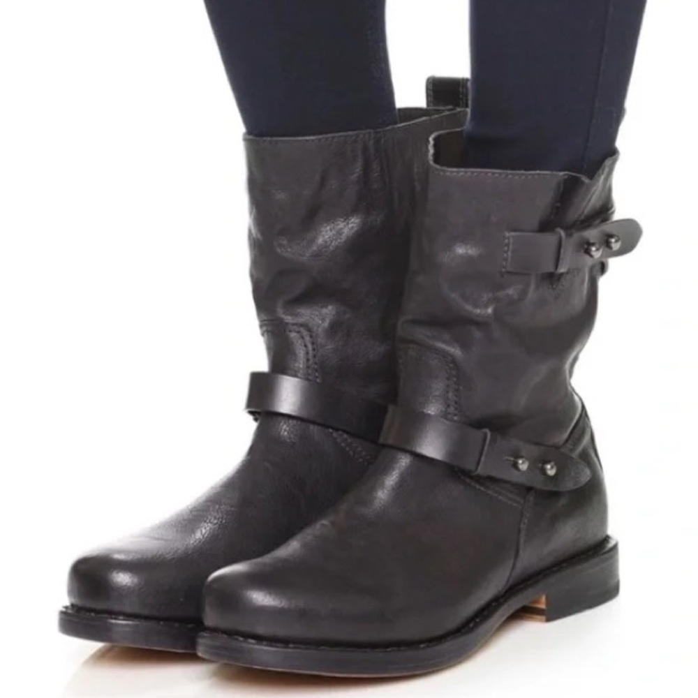 Rag & Bone boots Black Leather Combat Harper moto women’s size 6.5 / 36.5